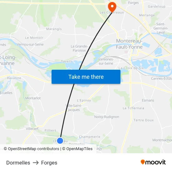 Dormelles to Forges map