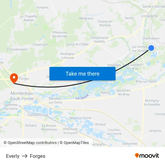 Everly to Forges map