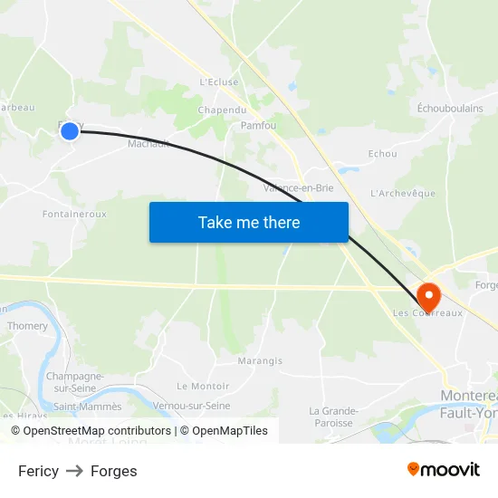 Fericy to Forges map