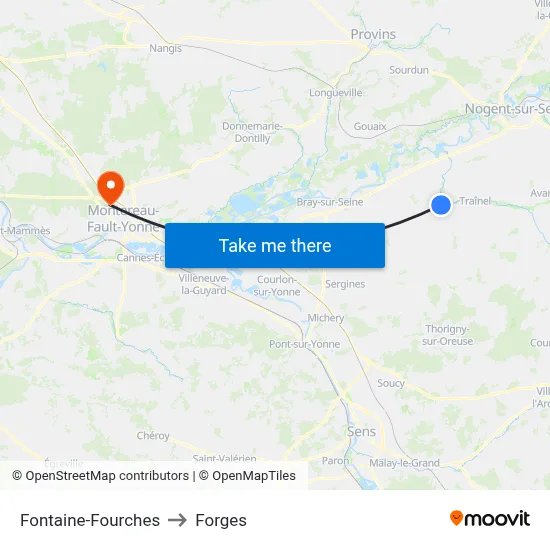 Fontaine-Fourches to Forges map