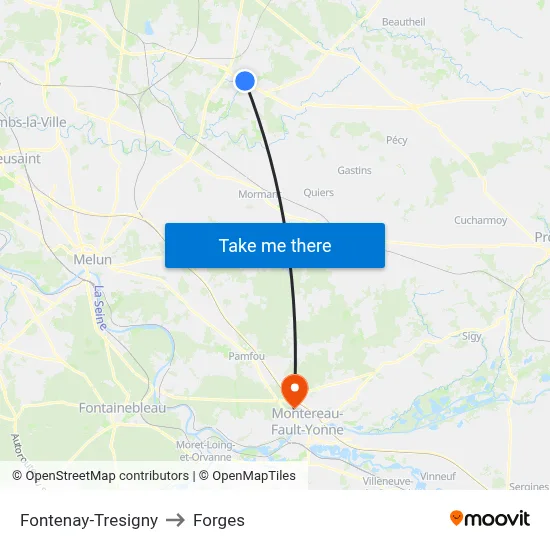 Fontenay-Tresigny to Forges map