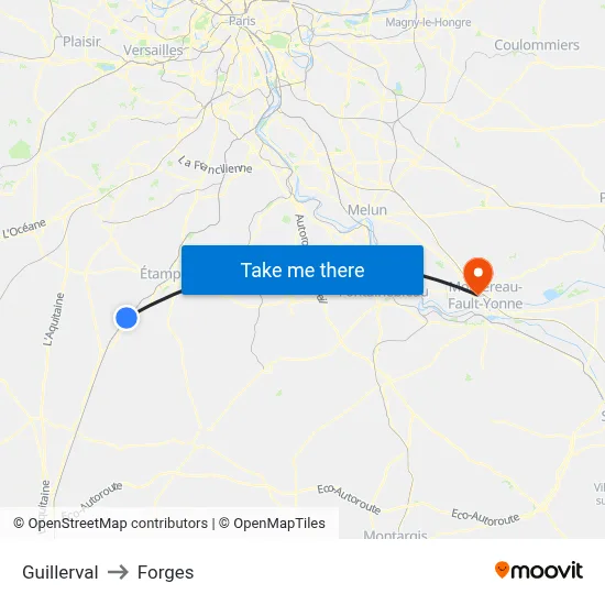 Guillerval to Forges map