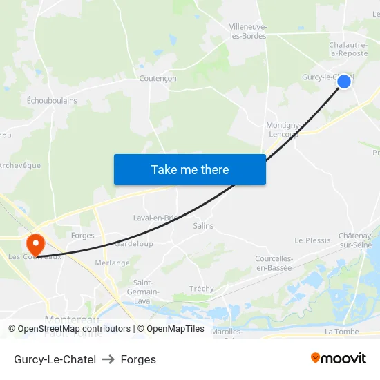 Gurcy-Le-Chatel to Forges map
