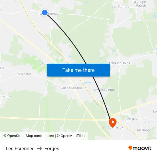 Les Ecrennes to Forges map