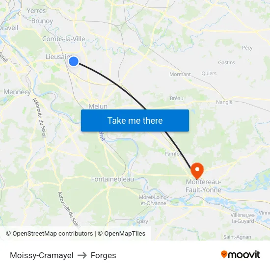 Moissy-Cramayel to Forges map