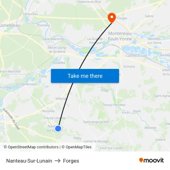 Nanteau-Sur-Lunain to Forges map