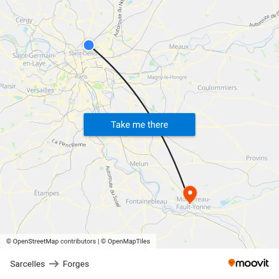 Sarcelles to Forges map