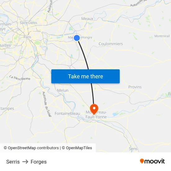 Serris to Forges map