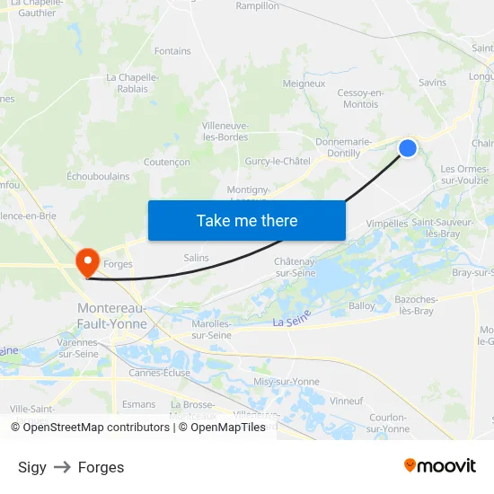 Sigy to Forges map