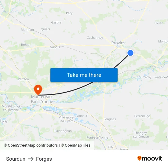 Sourdun to Forges map