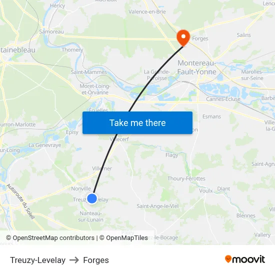 Treuzy-Levelay to Forges map