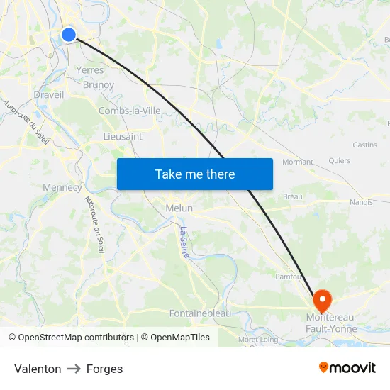 Valenton to Forges map