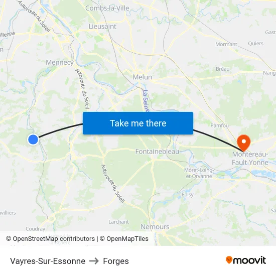 Vayres-Sur-Essonne to Forges map