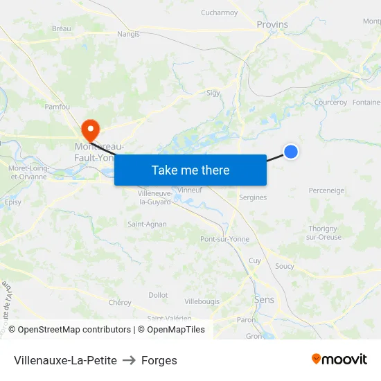 Villenauxe-La-Petite to Forges map