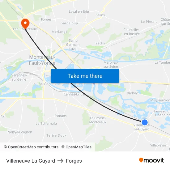Villeneuve-La-Guyard to Forges map