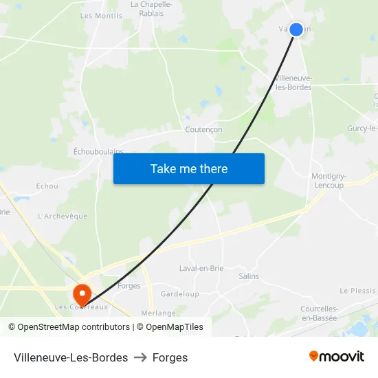 Villeneuve-Les-Bordes to Forges map