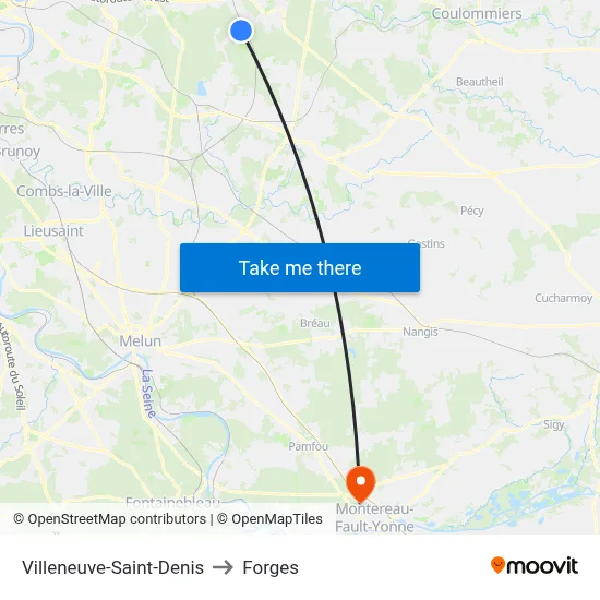 Villeneuve-Saint-Denis to Forges map