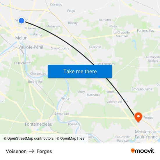 Voisenon to Forges map