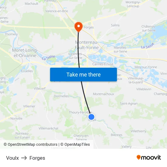 Voulx to Forges map