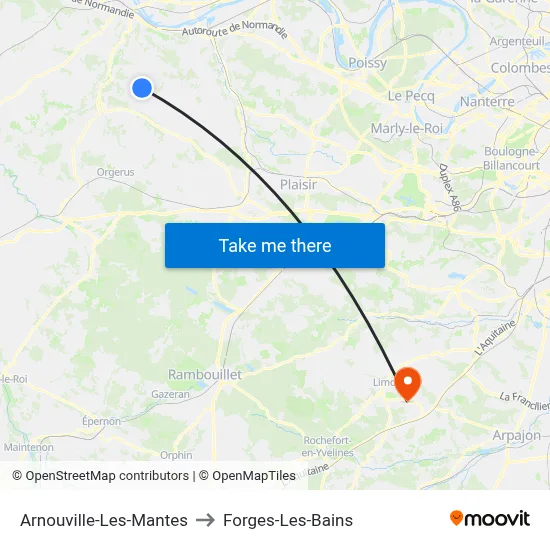 Arnouville-Les-Mantes to Forges-Les-Bains map