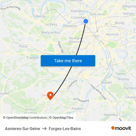 Asnieres-Sur-Seine to Forges-Les-Bains map