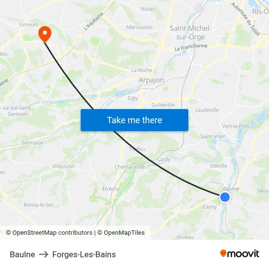 Baulne to Forges-Les-Bains map