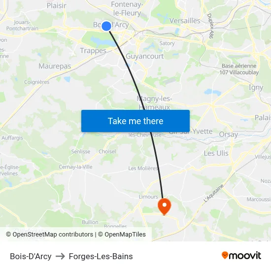 Bois-D'Arcy to Forges-Les-Bains map