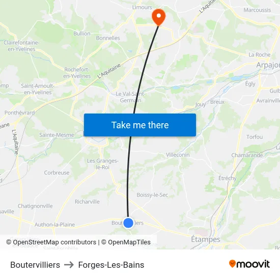 Boutervilliers to Forges-Les-Bains map