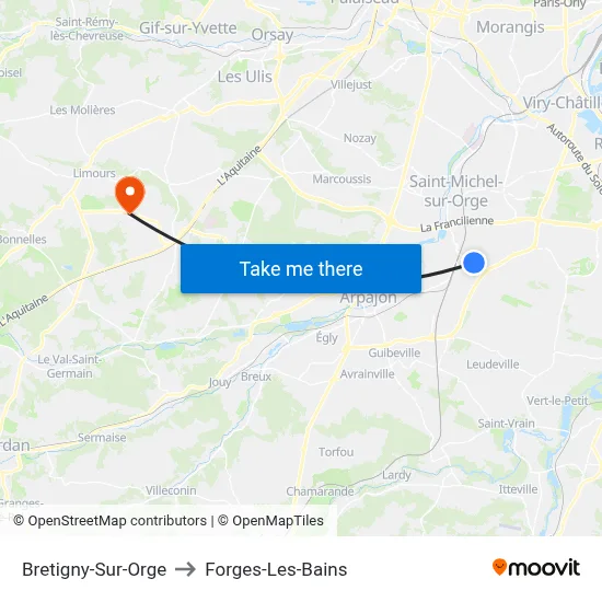 Bretigny-Sur-Orge to Forges-Les-Bains map