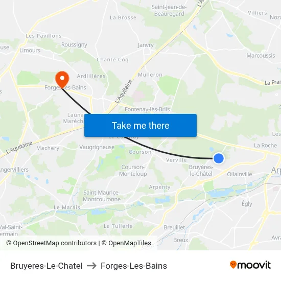 Bruyeres-Le-Chatel to Forges-Les-Bains map