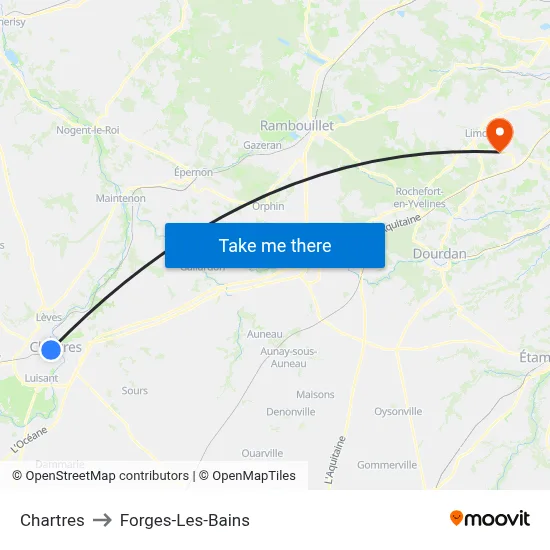 Chartres to Forges-Les-Bains map