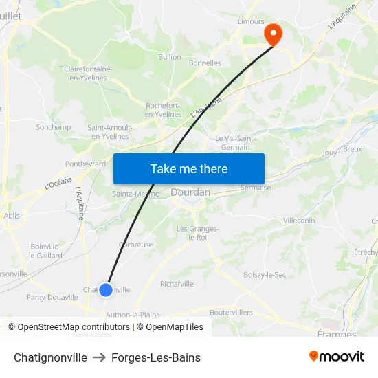 Chatignonville to Forges-Les-Bains map