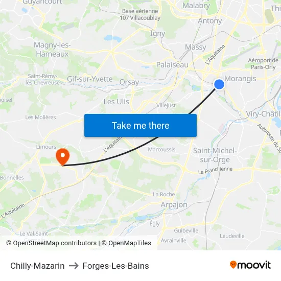 Chilly-Mazarin to Forges-Les-Bains map