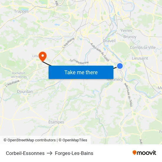 Corbeil-Essonnes to Forges-Les-Bains map