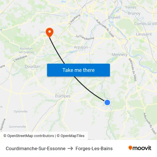 Courdimanche-Sur-Essonne to Forges-Les-Bains map