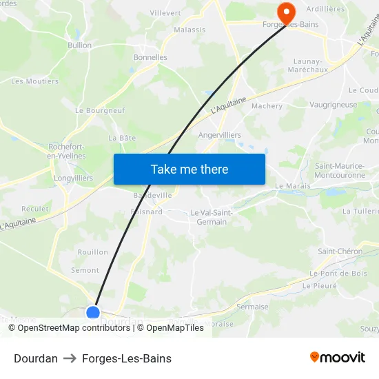 Dourdan to Forges-Les-Bains map