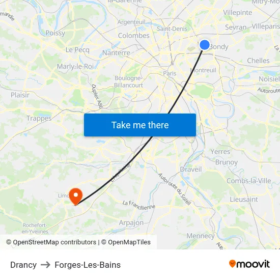 Drancy to Forges-Les-Bains map