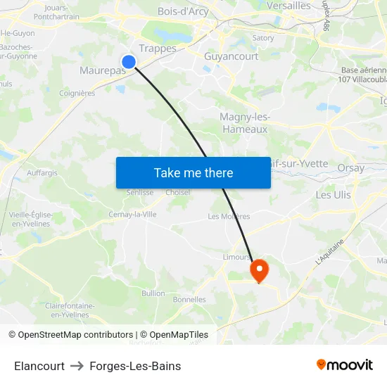 Elancourt to Forges-Les-Bains map