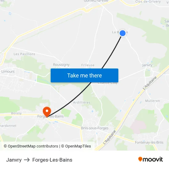 Janvry to Forges-Les-Bains map