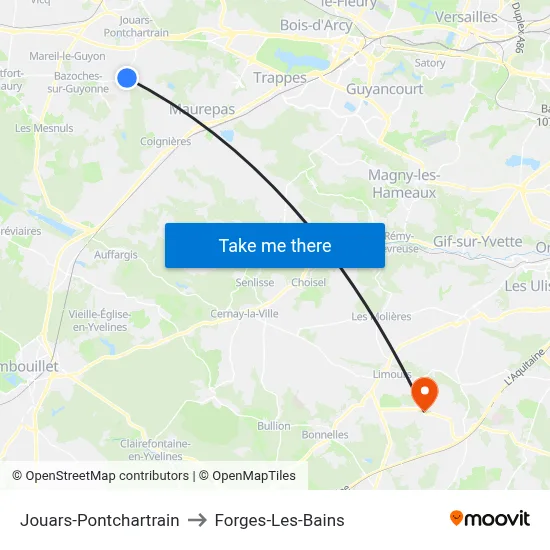 Jouars-Pontchartrain to Forges-Les-Bains map