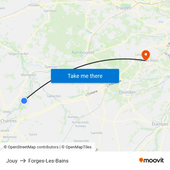 Jouy to Forges-Les-Bains map