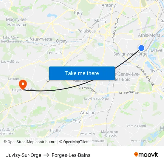 Juvisy-Sur-Orge to Forges-Les-Bains map