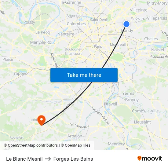 Le Blanc-Mesnil to Forges-Les-Bains map