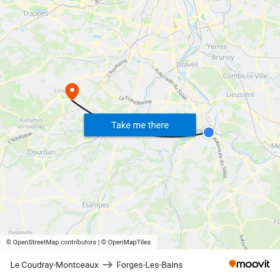 Le Coudray-Montceaux to Forges-Les-Bains map