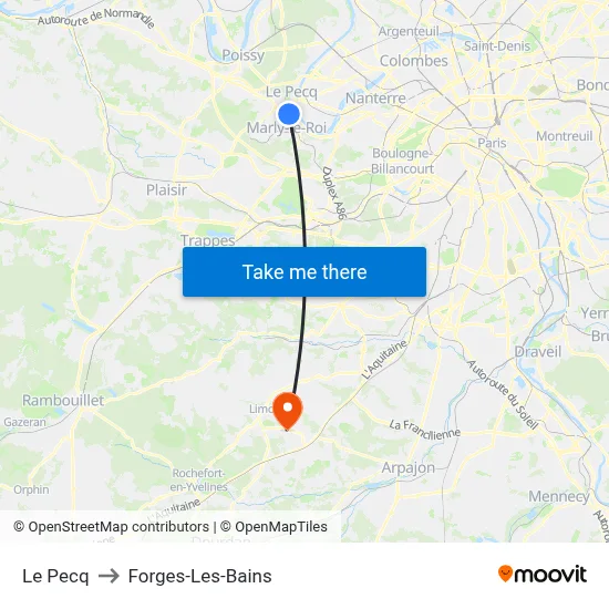 Le Pecq to Forges-Les-Bains map