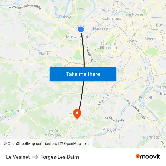 Le Vesinet to Forges-Les-Bains map