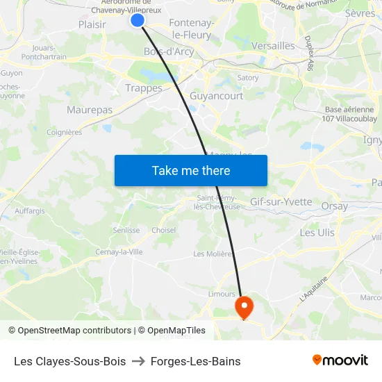 Les Clayes-Sous-Bois to Forges-Les-Bains map