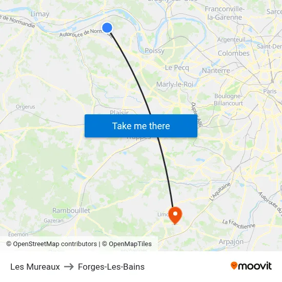Les Mureaux to Forges-Les-Bains map