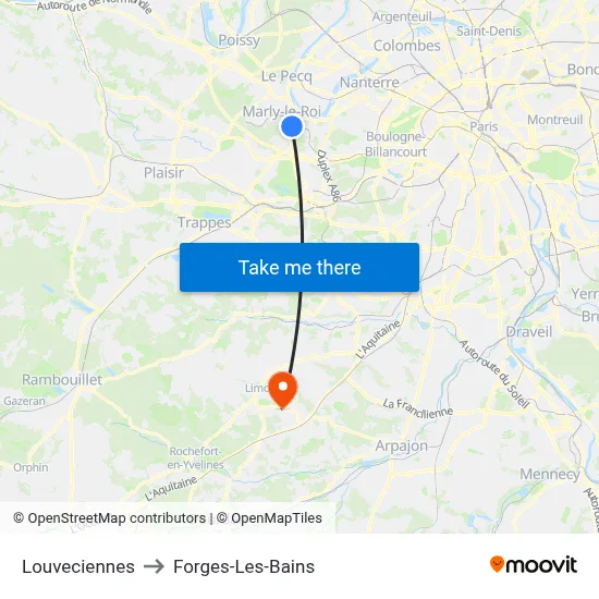 Louveciennes to Forges-Les-Bains map