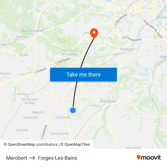 Merobert to Forges-Les-Bains map